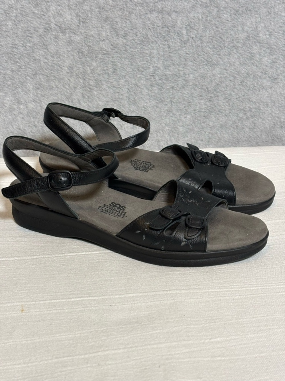 SAS Duo-Buckle Tripad Comfort Sandals-Black-Women Size 9 Slim (AAA)